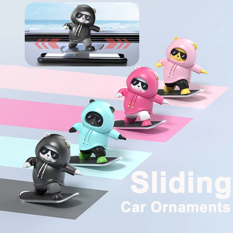 Dashboard Sliding Skateboard Bear Car Ornaments Universal Silicone Cartoon Bear Auto Interior Decoration Creative, Cute Ornament