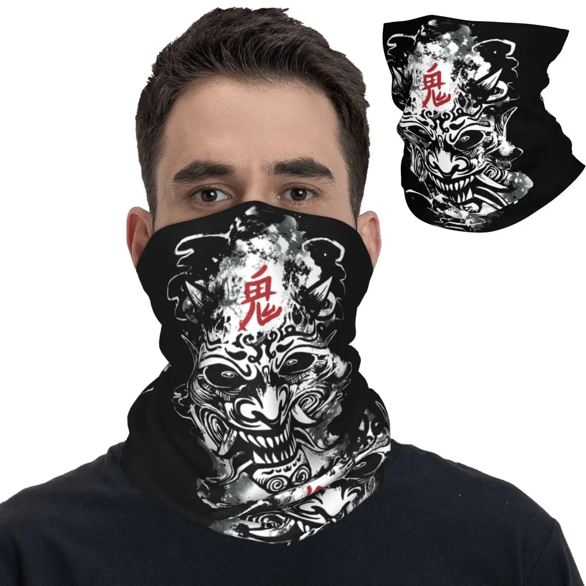 Scary Oni Japanese Samurai Bandana Neck Cover Printed Wrap Scarf Multifunctional Headband Running Unisex Adult Breathable