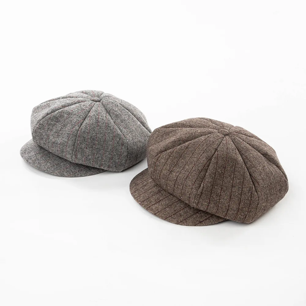 여성용 팔각형 울 혼방 모자 56-58cm 핀스트라이프 통기성 사계절 다용도 일상 착용 심플 디자인