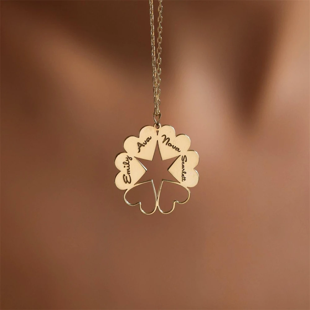 

Personalized Hearts Clover Necklace Custom Family Kids Name Necklace Engraved Multiple Names Choker Jewelry Collares Para Mujer