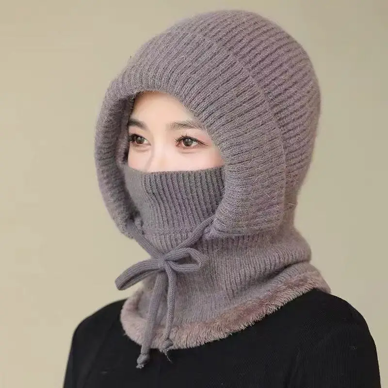 الشتاء قبعة تدفئة المرأة الصوف سميكة وشاح قناع المتكاملة مقنعين الدراجات يندبروف سدادات حماية الأذن قبعة صوف عبر الحدود