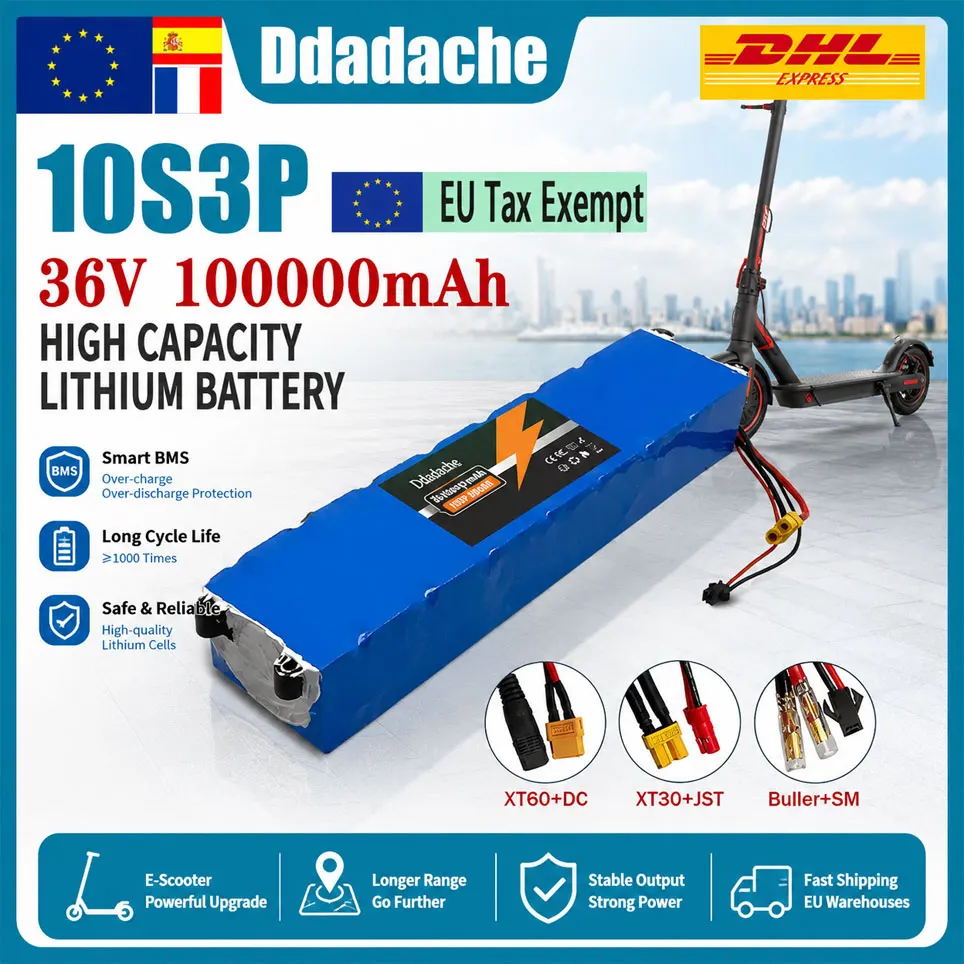 Lagerbestand in Polen: 36V 10S3P 100000mAh Lithium-Ionen-Akku 18650, wiederaufladbarer Akku für M365 E-Scooter mit BMS-Schutz.