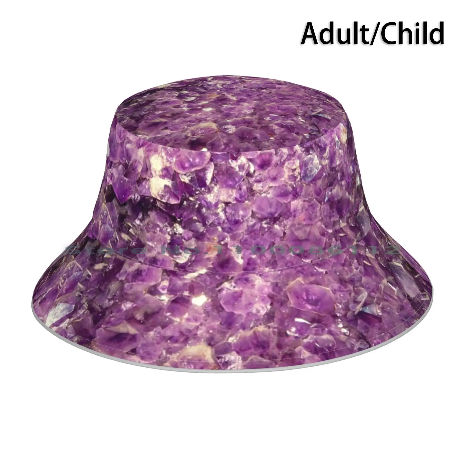 Amethyst Quartz Crystals Bucket Hat Sun Cap Crystals Pink Witchy Pastel Purple Amethyst Cute Magical Moon Pagan Quartz Stars