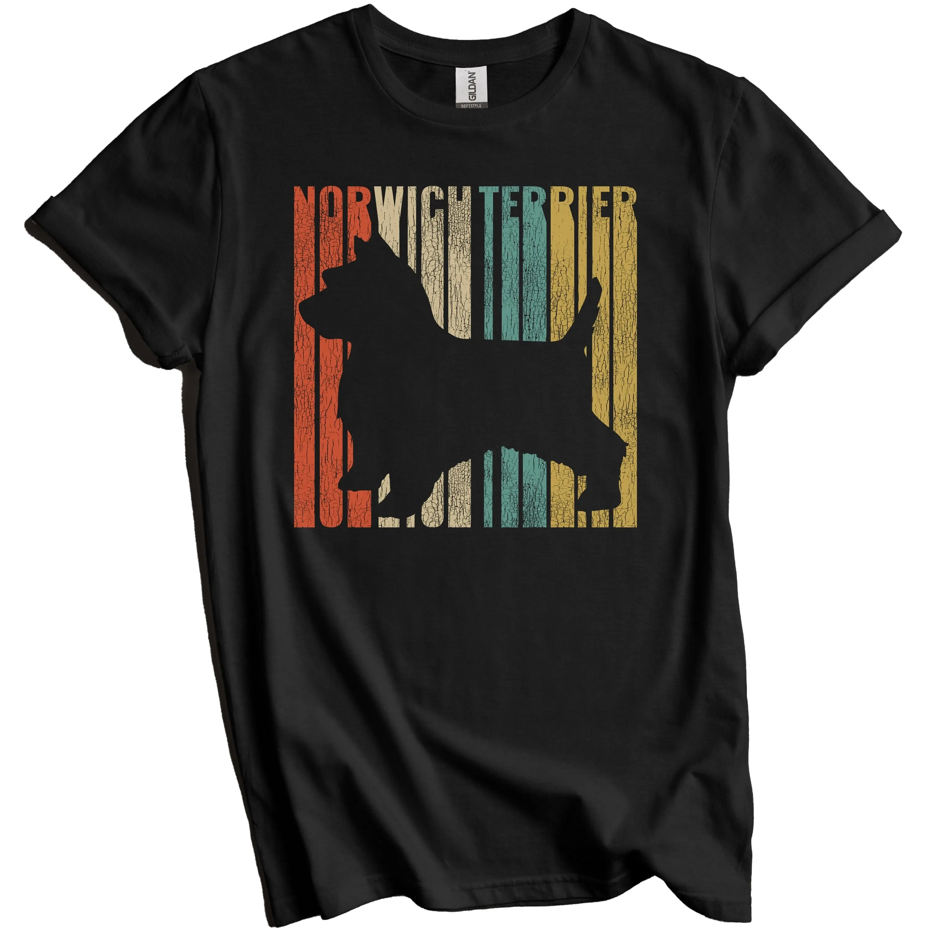 Norwich Terrier T Shirt Retro for Owner Dog Silhouette Cracked Worn Distressed Vintage Look