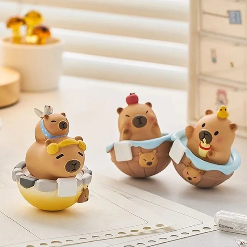Leuke Capibara Baden Wiebelen Speelgoed Kawaii Tumbler Beeldjes Desktop Decor Blind Box Speelgoed Kantoor Tafeldecoratie Nachtkastje Meisjes