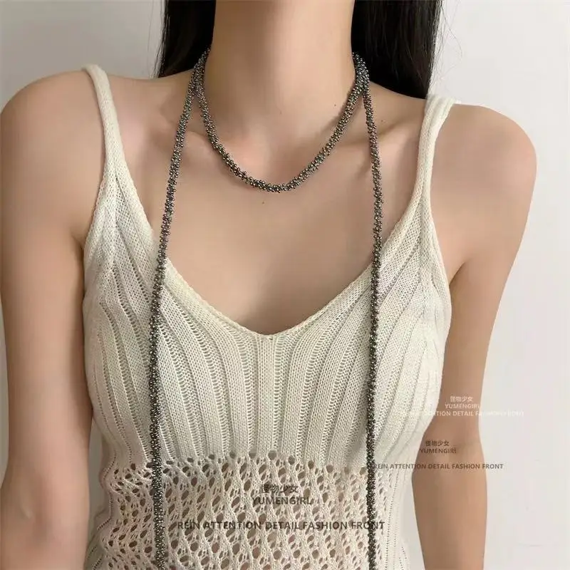 

Sweet Cool Spicy Girl Retro Beaded Necklace for Women Fashion Y2K Stacking Design Versatile Collarbone Chain Long Sweater Chain