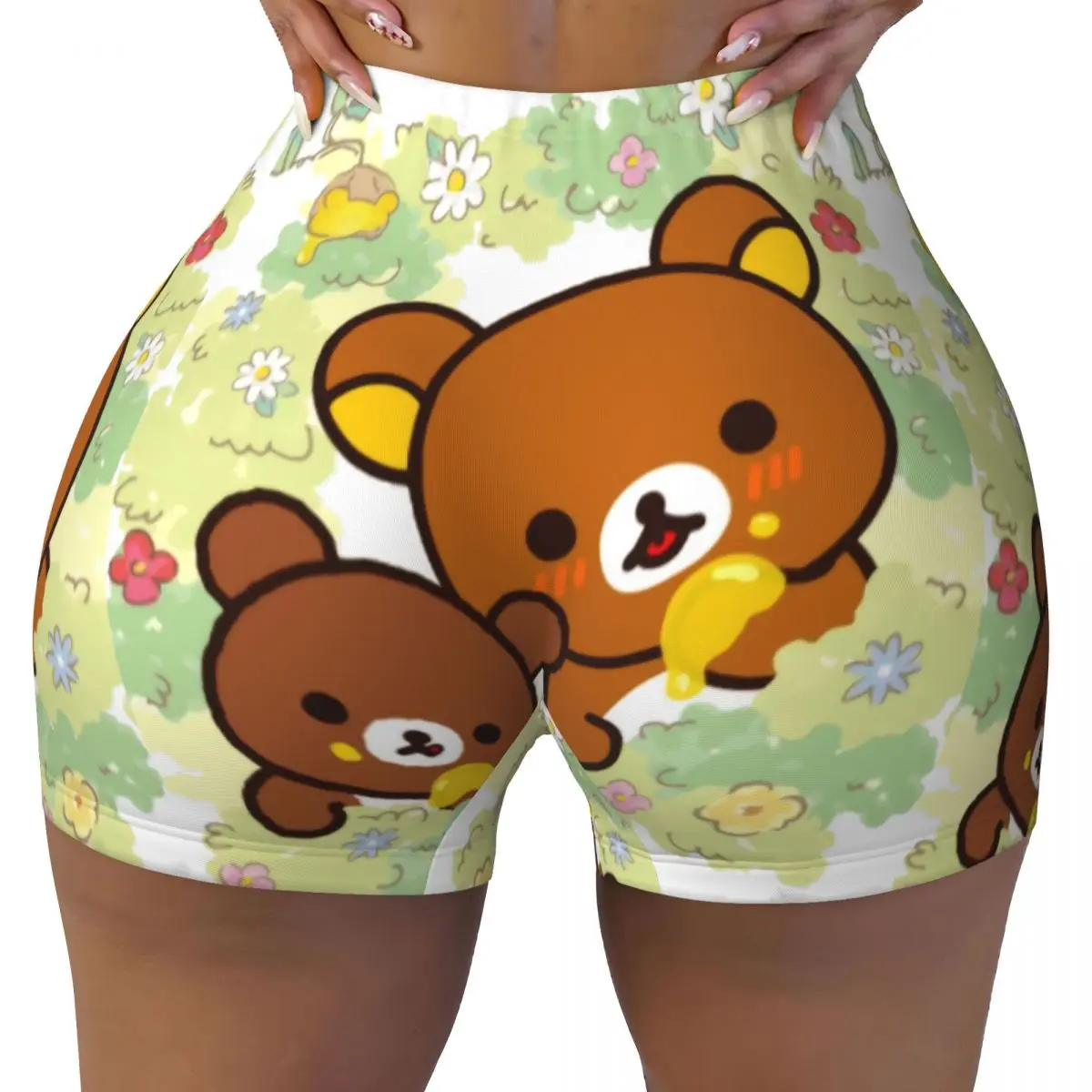 Rilakkuma Kogumachan Eat Honey High Waist Yoga Shorts Woman Butt Fitness Workout Gym Wear