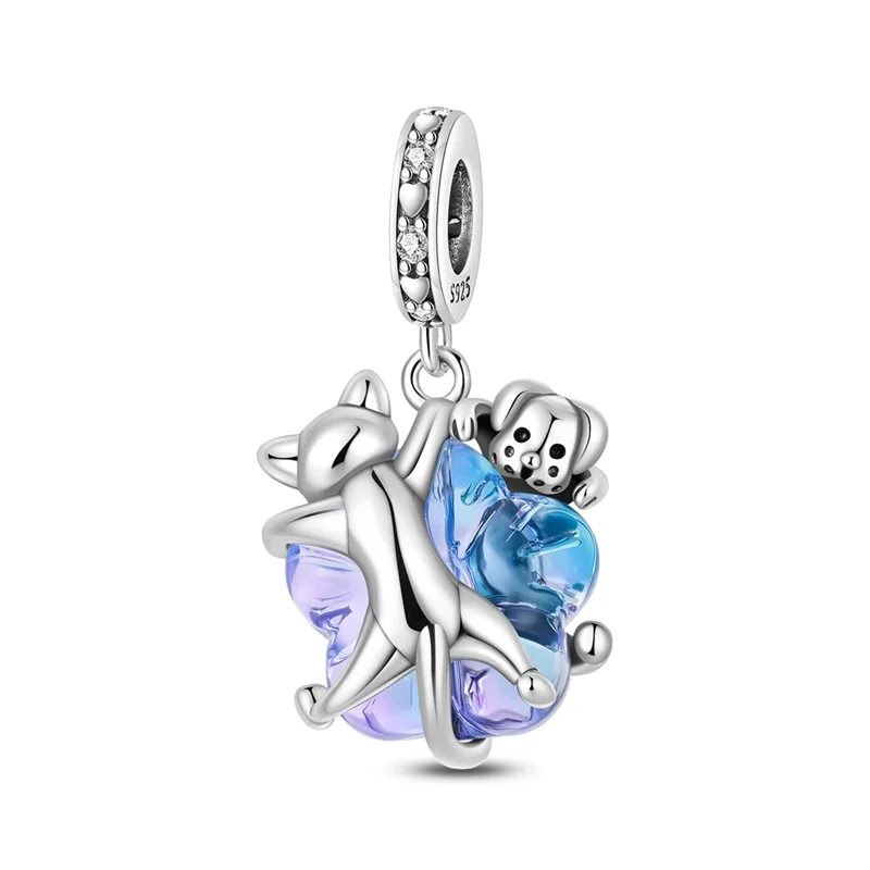 Original 925 Sterling Silber Niedliche Haustier-Kristall-Charms Perle Passend für DIY 3mm Armband für Frauen Geburtstag Schmuck Geschenk