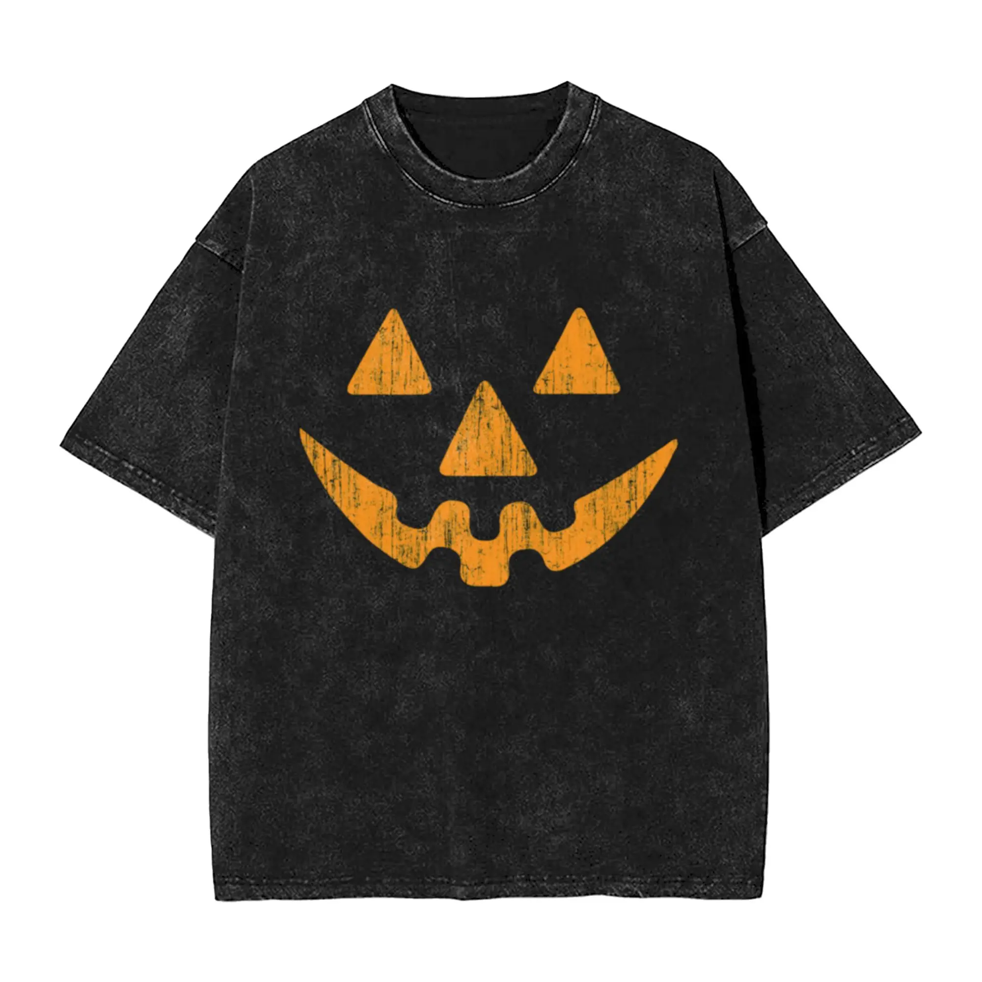 Pumpkin Face Halloween Dark Classic Trendy A Washed T Shirt Men's Women's Oversized Cotton Tees Tops