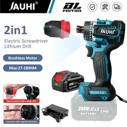 JAUHI-destornillador eléctrico sin escobillas 2 en 1, destornillador inalámbrico multifuncional, 280N.m, para batería Makita de 18V