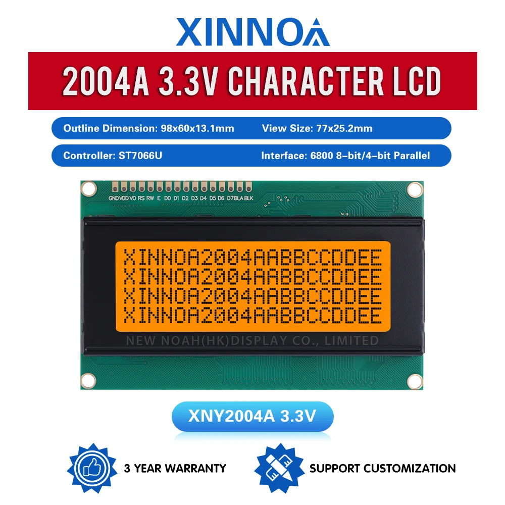 Luz laranja letras pretas 2004a 3.3v tela lcd de alto brilho 4x20 16pin módulo de interface 98*60mm st7066u tela lcm 3 Polegada