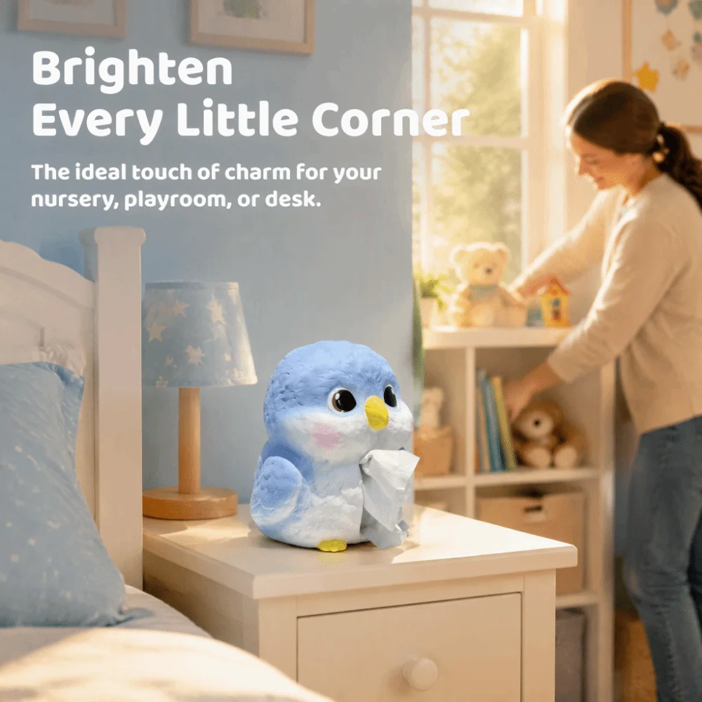 Creative Design Ceramic Tissue Box Cartoon Blue Bird Ceramic Material Desktop Tissue Holder Unique Storage Decor