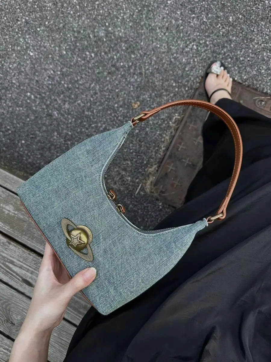 Denim Bag Women New Luxury Shoulder Bag Hadnbag Retro Office Lady Purses and Handbags Hasp LOCK Girls Bag