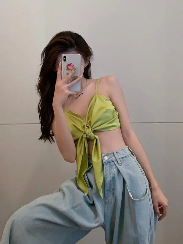 Sexy Backless Crop Top Women's Beach Photo Shoot Camisole Vest Short Length  Color Commute Style Inner Wear by Hot Girl