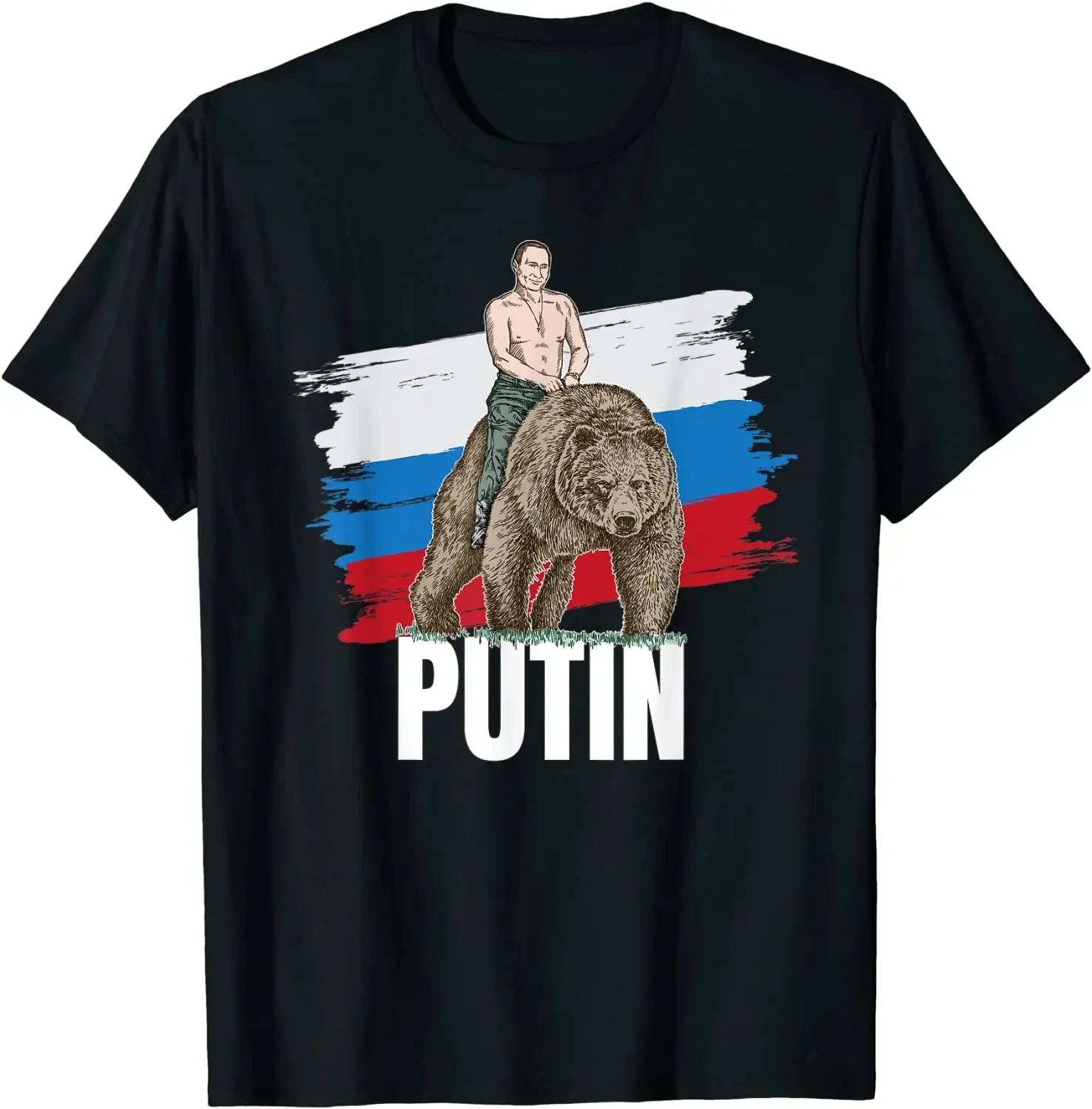 Putin On Bear Graphics Printting Men\'s New Hot Sell Short Sleeve T-Shirt Man Fashion Sports Clothing Casual Round Neck Tees Tops