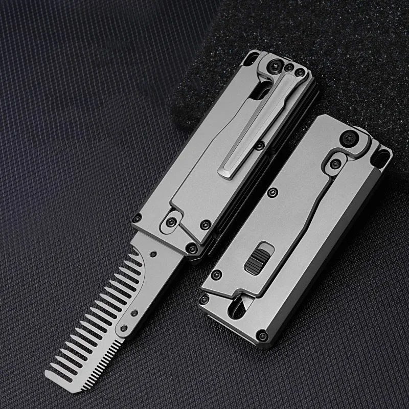 Titanium Alloy Folding Dog Comb Replaceable Comb Outdoor Hunting Survival Tools Multi-function EDC Utility Window Breaker