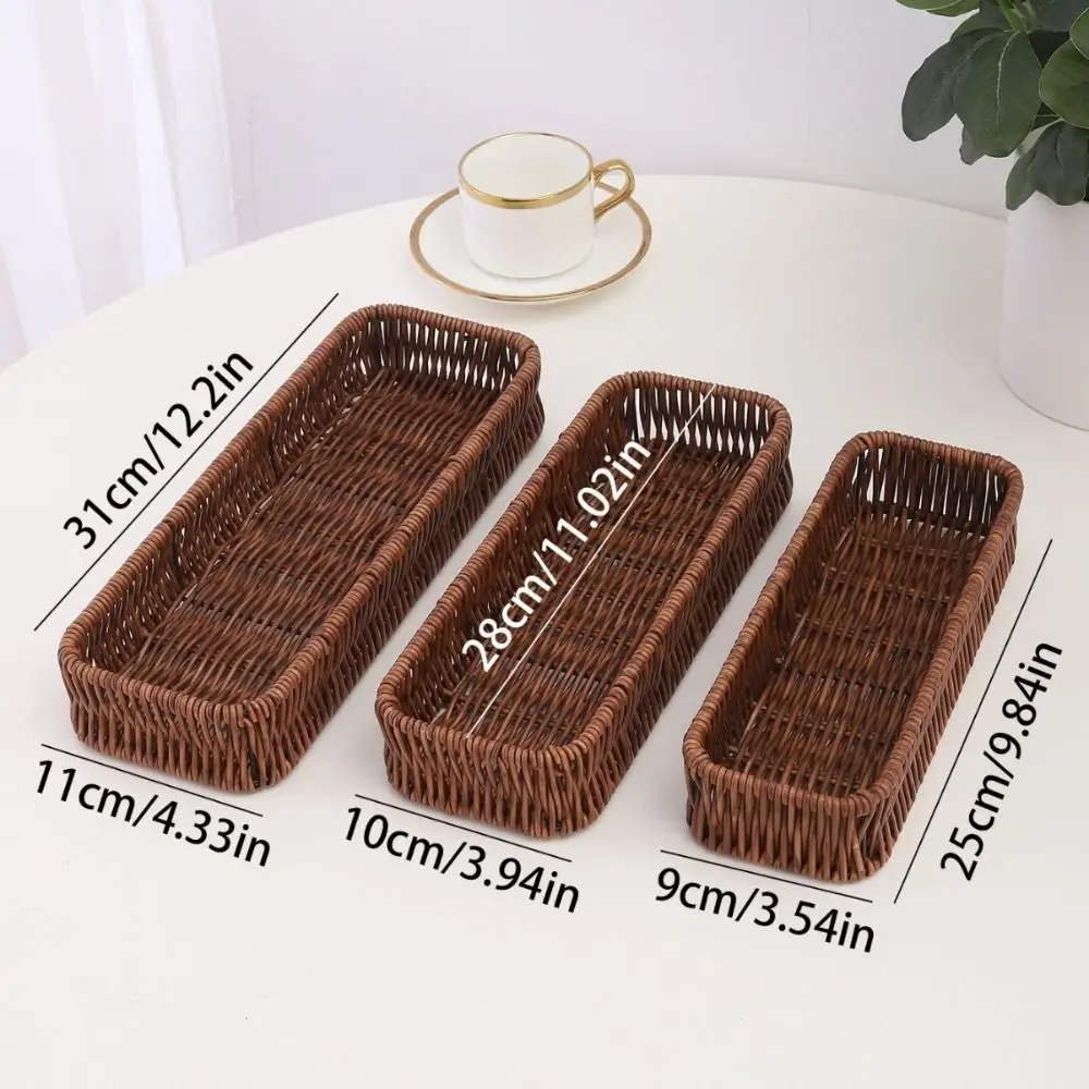 Plastic Imitation Rattan Storage Basket Rectangle Universal Faux Wicker Tray Home Desk Decoration Bread Food Plate