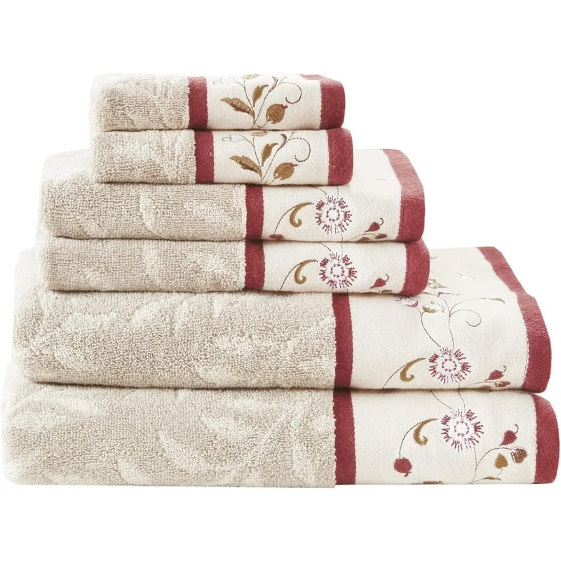 Serene 100% Cotton Bath Towel Set Luxurious Floral Decorative Towels for Bathroom Embroidered Cotton Jacquard Design