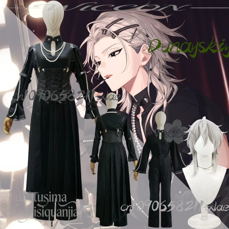 Juego de Anime 18TRIP Cosplay Ev3ns Domeki Kuguri disfraz gótico negro Punk Top pantalones vestido collar de perlas Navidad fiesta de Halloween