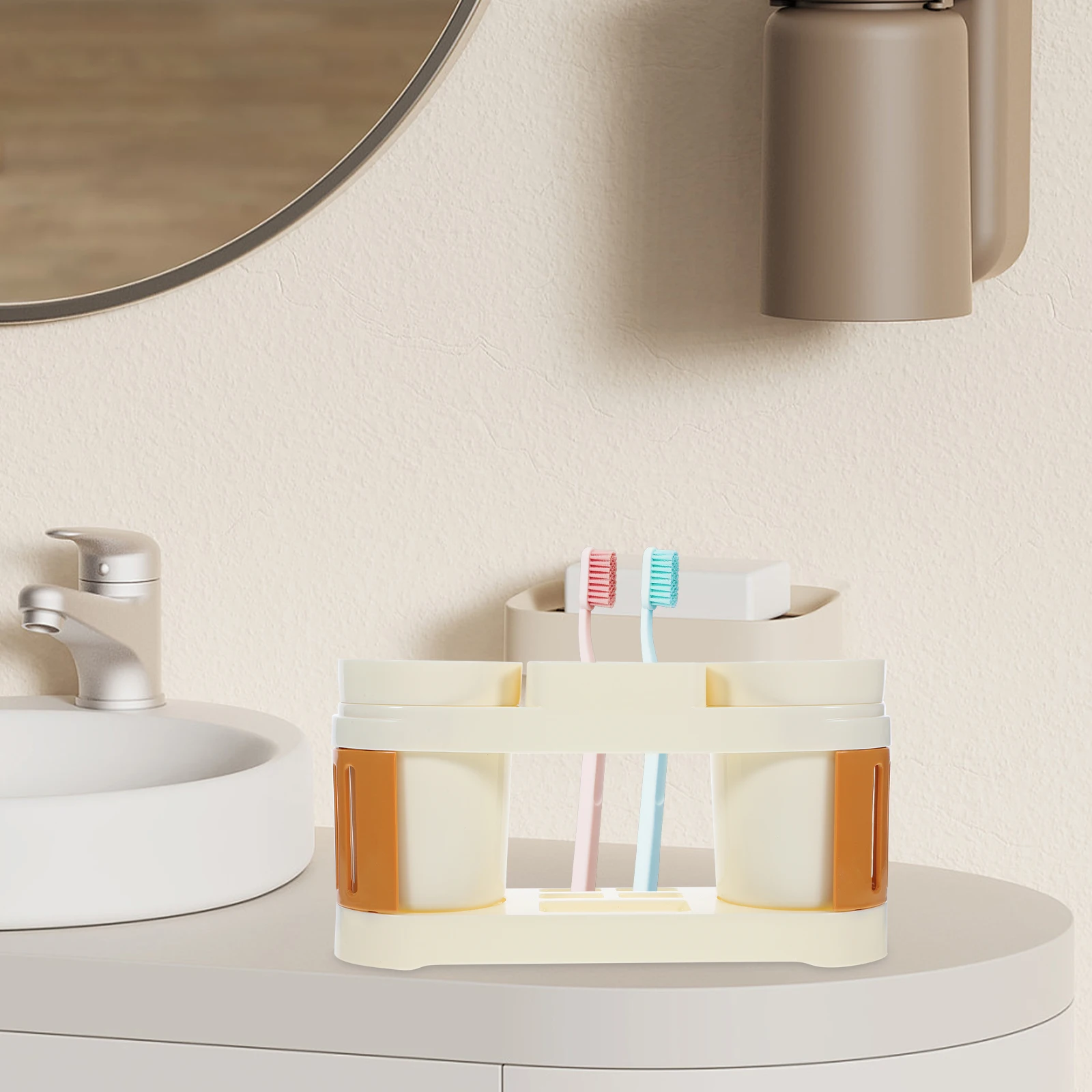 

Space-Saving Toothbrush Holder Desktop 3 Grids Multi-Functional Toiletries Organizer Rack For Bathrooms Countertop Storage