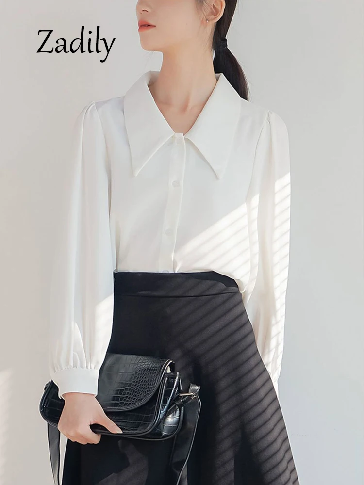 

Zadily 2024 Spring Office Lady Long Sleeve Women White Basic Shirt Elegant Button Up Work Women Blouse Female Clothing Tops