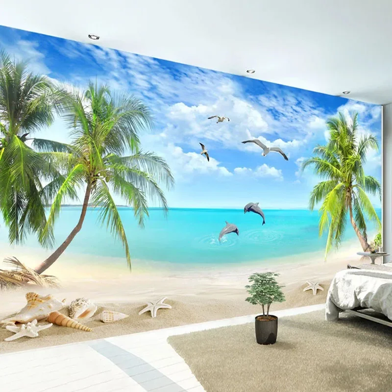 

Custom Any Size Mural Wallpaper 3D Coconut Tree Beach Seascape Photo Wall Paper Living Room TV Sofa Bedroom Background Wall 3 D