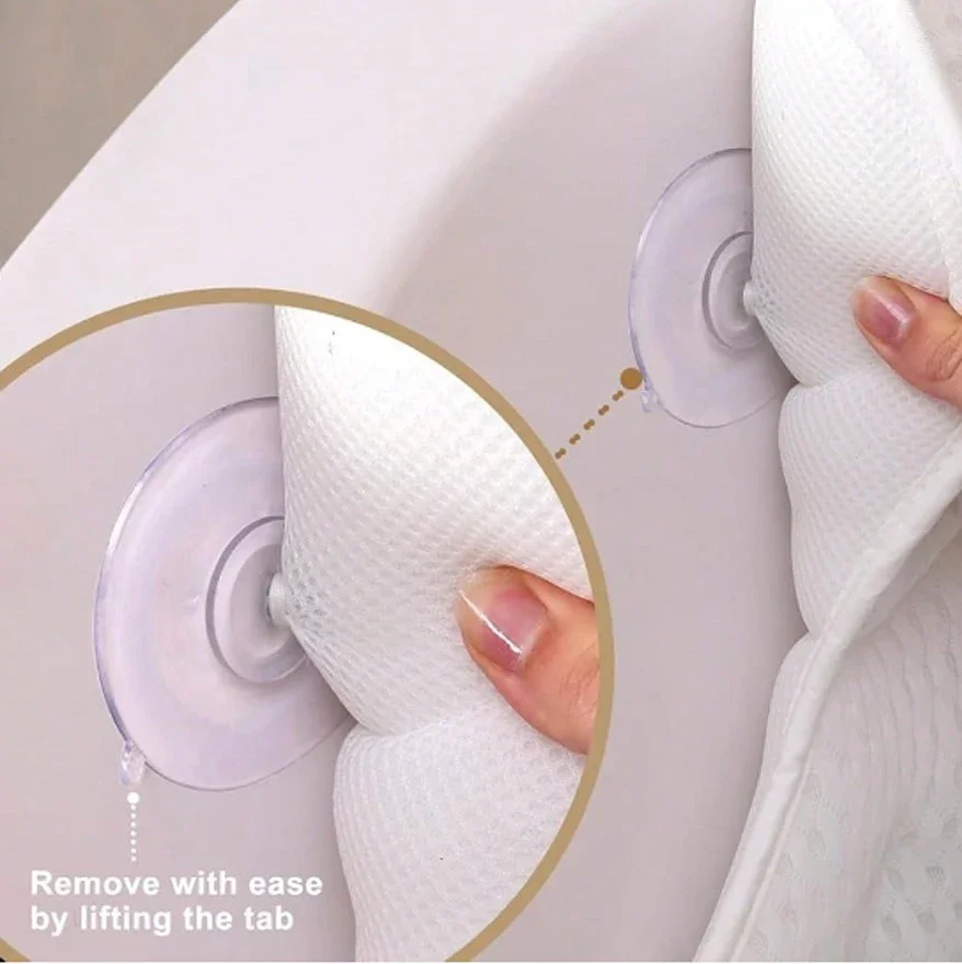 Knochenförmiges Kissen mit 3D-Netzband und 2 Saugnäpfen für Badezimmer, Dusche, Kopfstütze, SPA-Badewanne, zur Kopf- und Nackenunterstützung – Detail 9