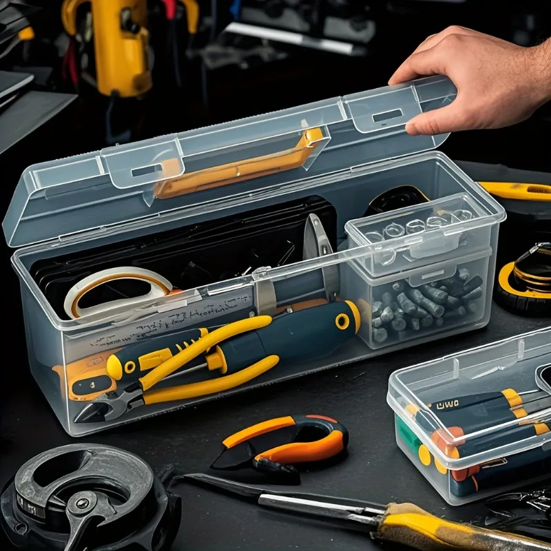 Plastic Handheld Tool & Craft Storage Box with Lid - Portable Organizer Suitable for Screws, Nails, DIY Supplies,Scredriver Bits