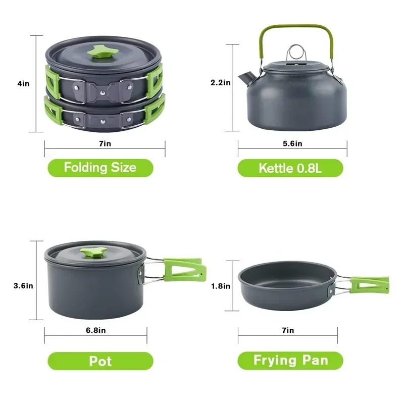 Camping Cookware Set Aluminum Outdoor Tableware Cookset Cooking Kit Pan Bowl Kettle Pot Portable Hiking BBQ Picnic Equipment