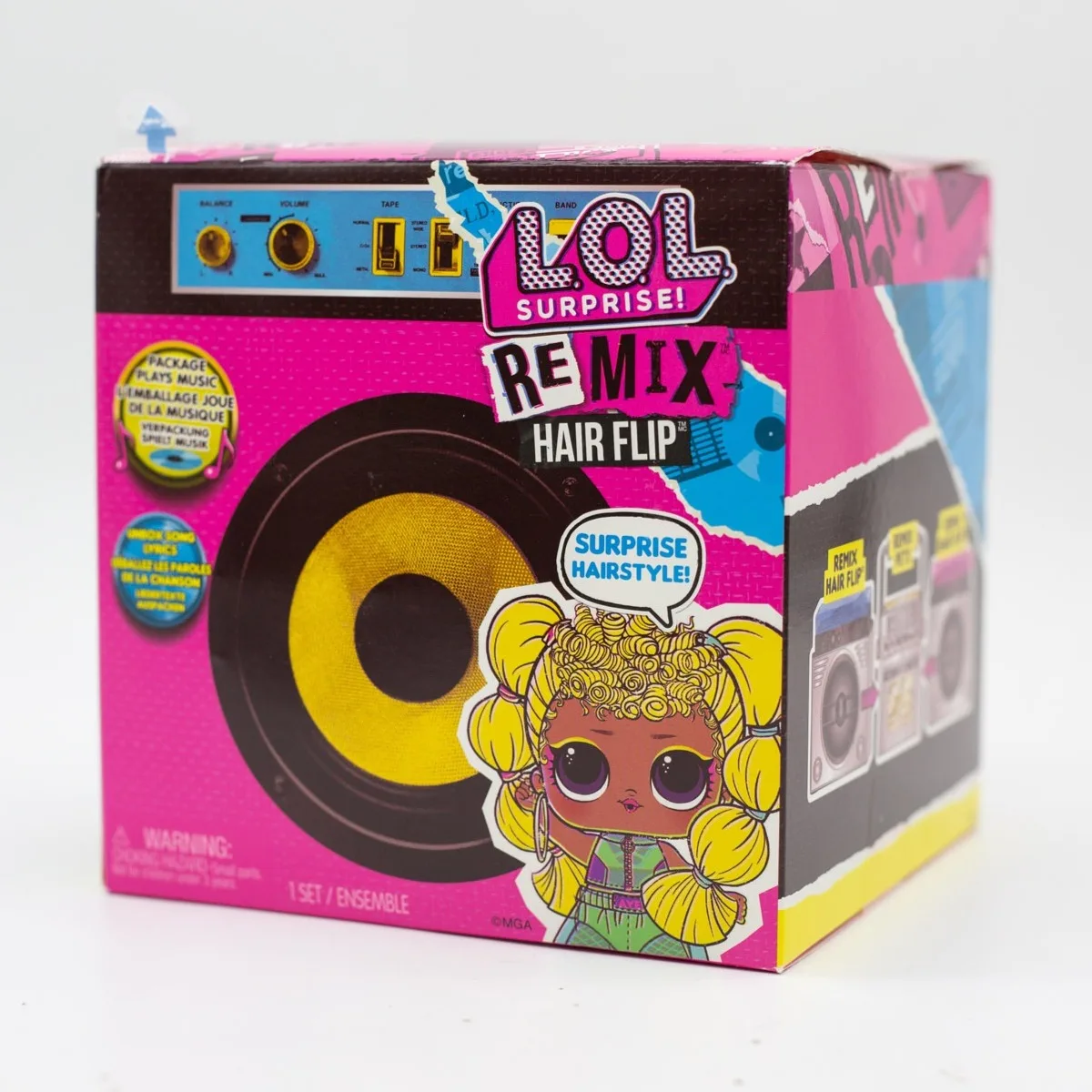 

LOL Surprise! Remix Hair Flip Doll with 15 Surprises Real Music Record Player Package Hair Color Texture Reveal Toy for Girls