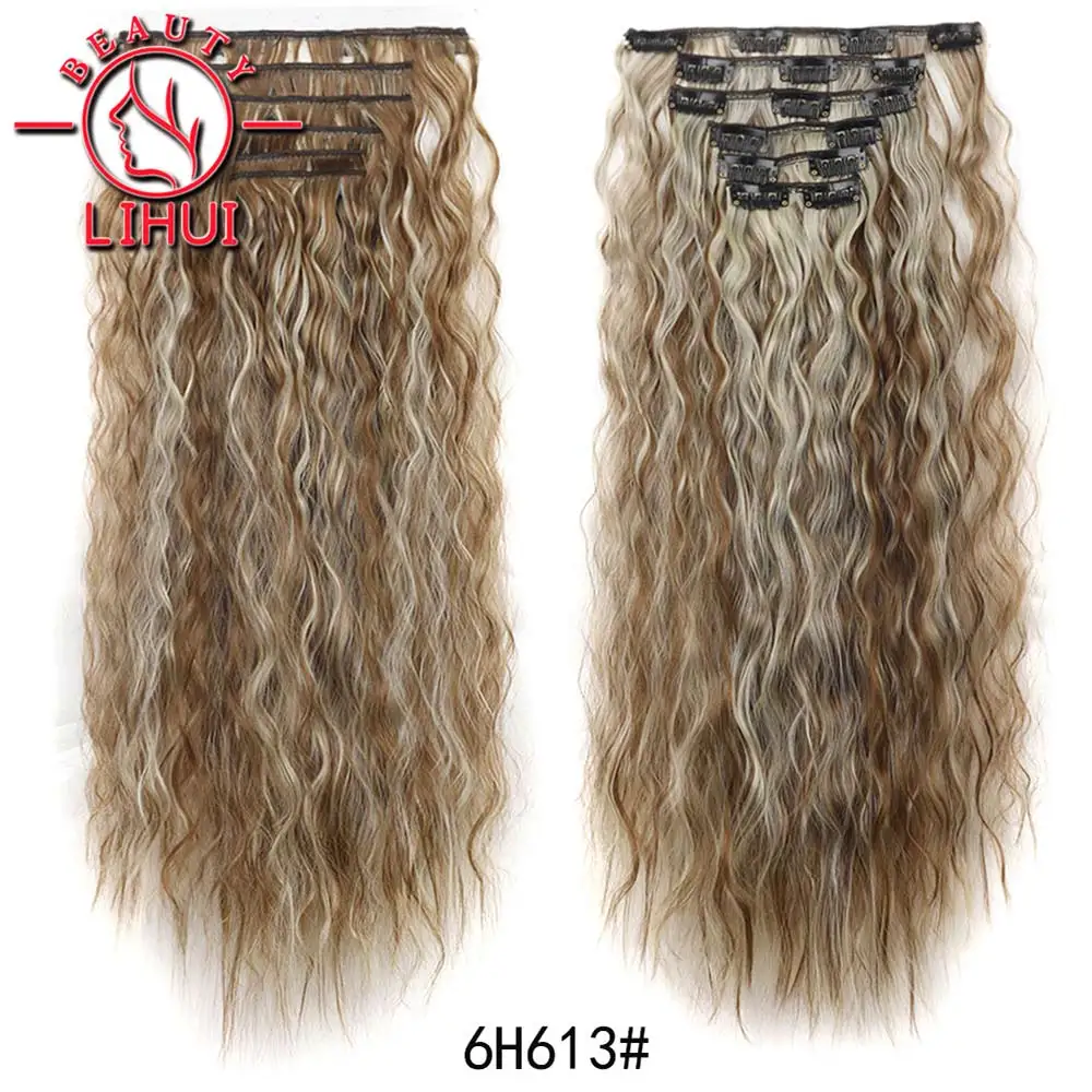 Long Curl Wave Clip In Hair Extensions 6Pcs/Set 16 Clips High Tempreture Synthetic Hairpiece Clip In Hair Extensions 24Inch