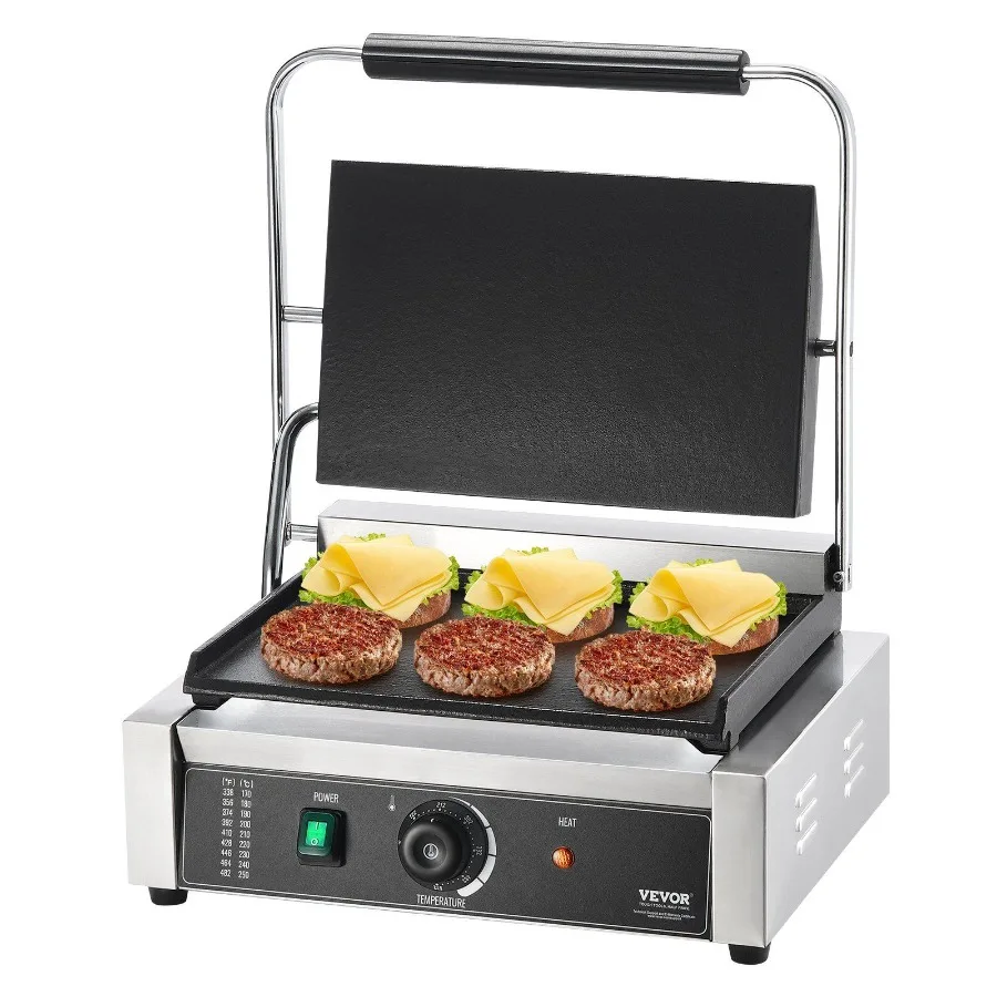 

Commercial Panini Press Grill Electric Sandwich Maker Griddle Plate 14x9