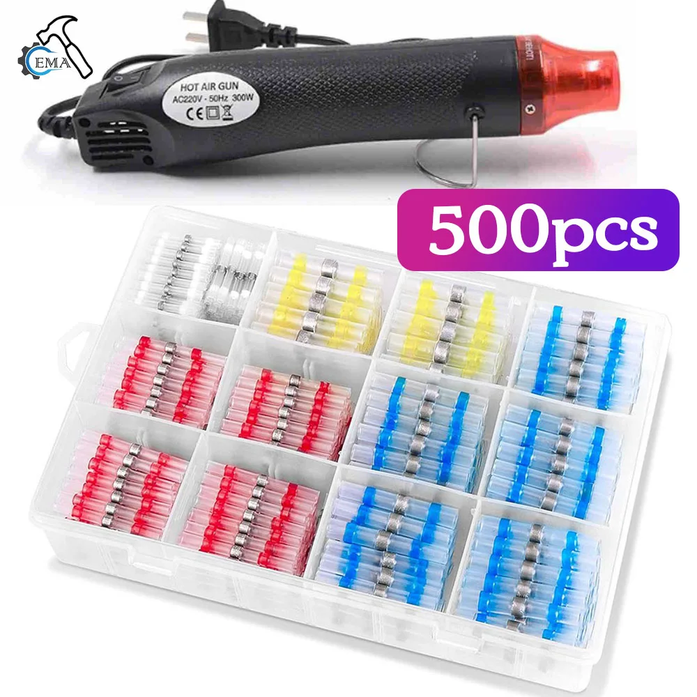 

50-500 шт., соединители для проводов с паяным уплотнением, термоусадочные соединители для припоя, изолированные соединители, комплект с 300 Вт, фен, автомобильный морской пистолет