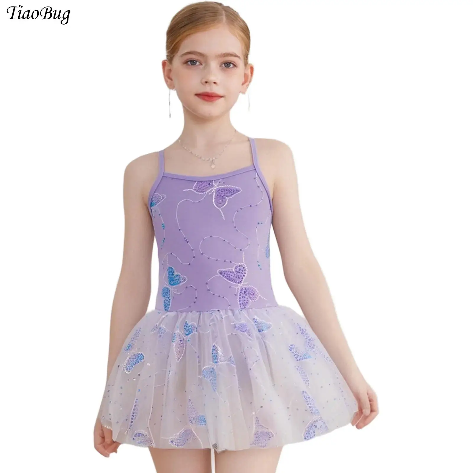 

Kids Girls Ballet Tutu Dress Shiny Sequin Butterfly Embroidery Gymnastics Leotard Dress Ballerina Dance Performance Clothing