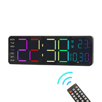 Dynamic Color Changing LED Digital Wall Clock Home Decor Remote Control Ambient Light Alarm Clock with Date Temperature Display