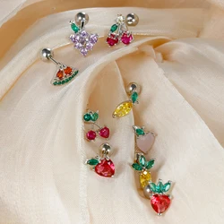 1PC Stainless Steel Mini Fruit Zircon Small Stud Earring Tiny Cute Cherry Helix Tragus Ear Cartilage Earring Piercing Jewelry