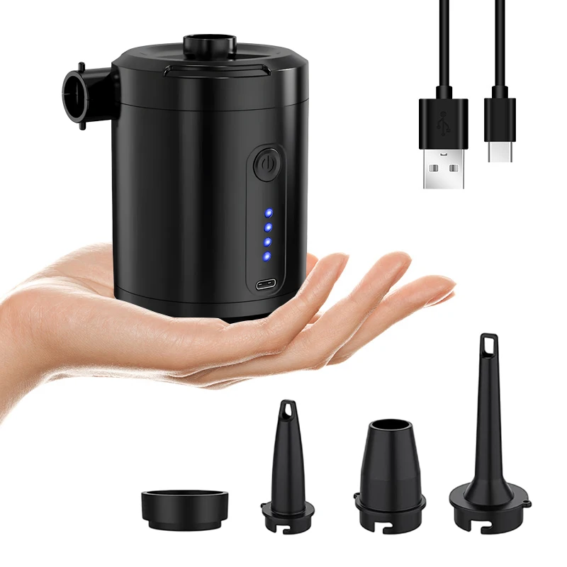 Air Pump Portable Electric Air Pump 5200mAh Rechargeable Battery USB Type-C Charging Mini Air Inflator & Deflator with 4 Nozzles