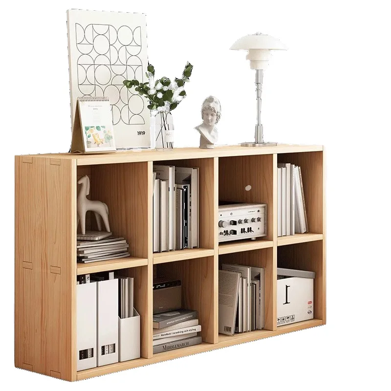 

Книжный шкаф от пола до потолка для небольшой квартиры, открытый простой шкаф для хранения из массива дерева, шкаф с восемью сетками, небольшое хранилище