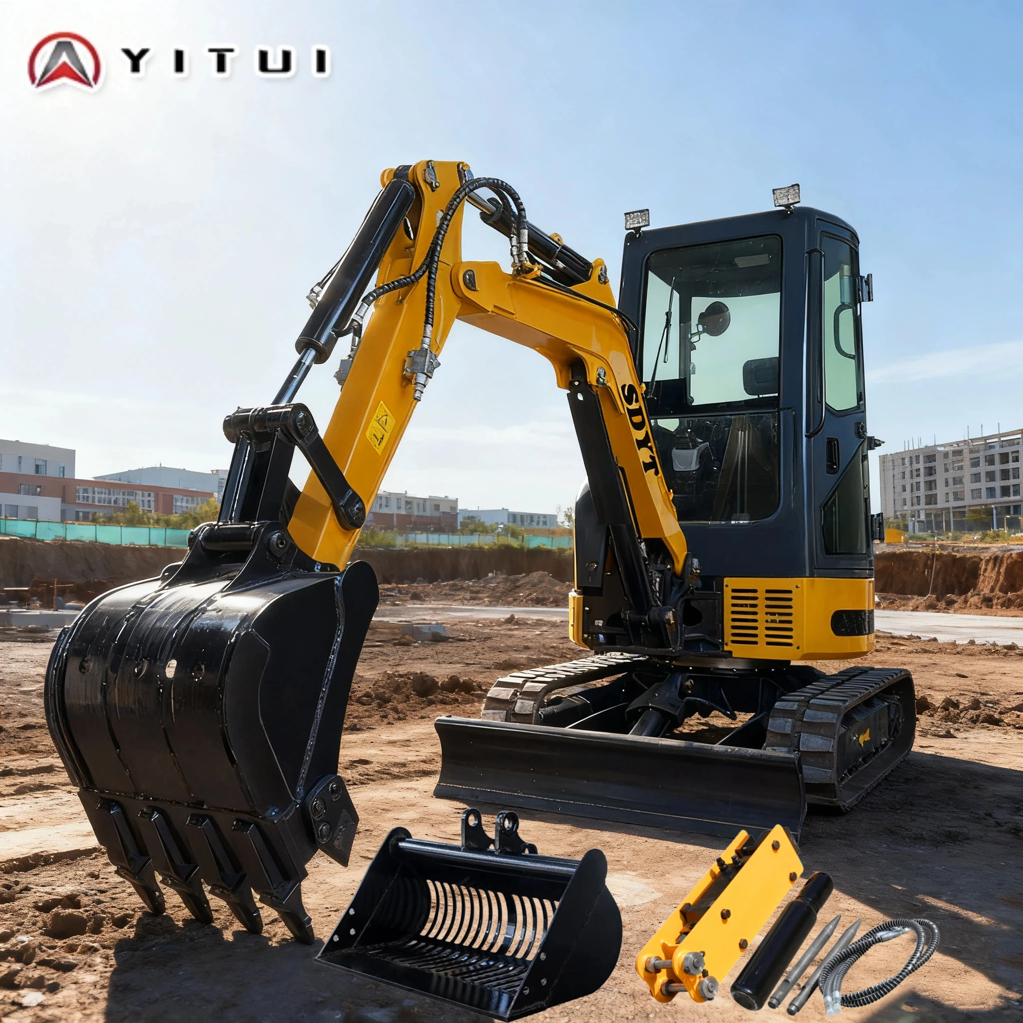 Mini pelle à haute efficacité, ingénierie à l'échelle du centre commercial, rayon de fonctionnement réglable personnalisé de 2,6 tonnes, vitesse de fonctionnement rapide