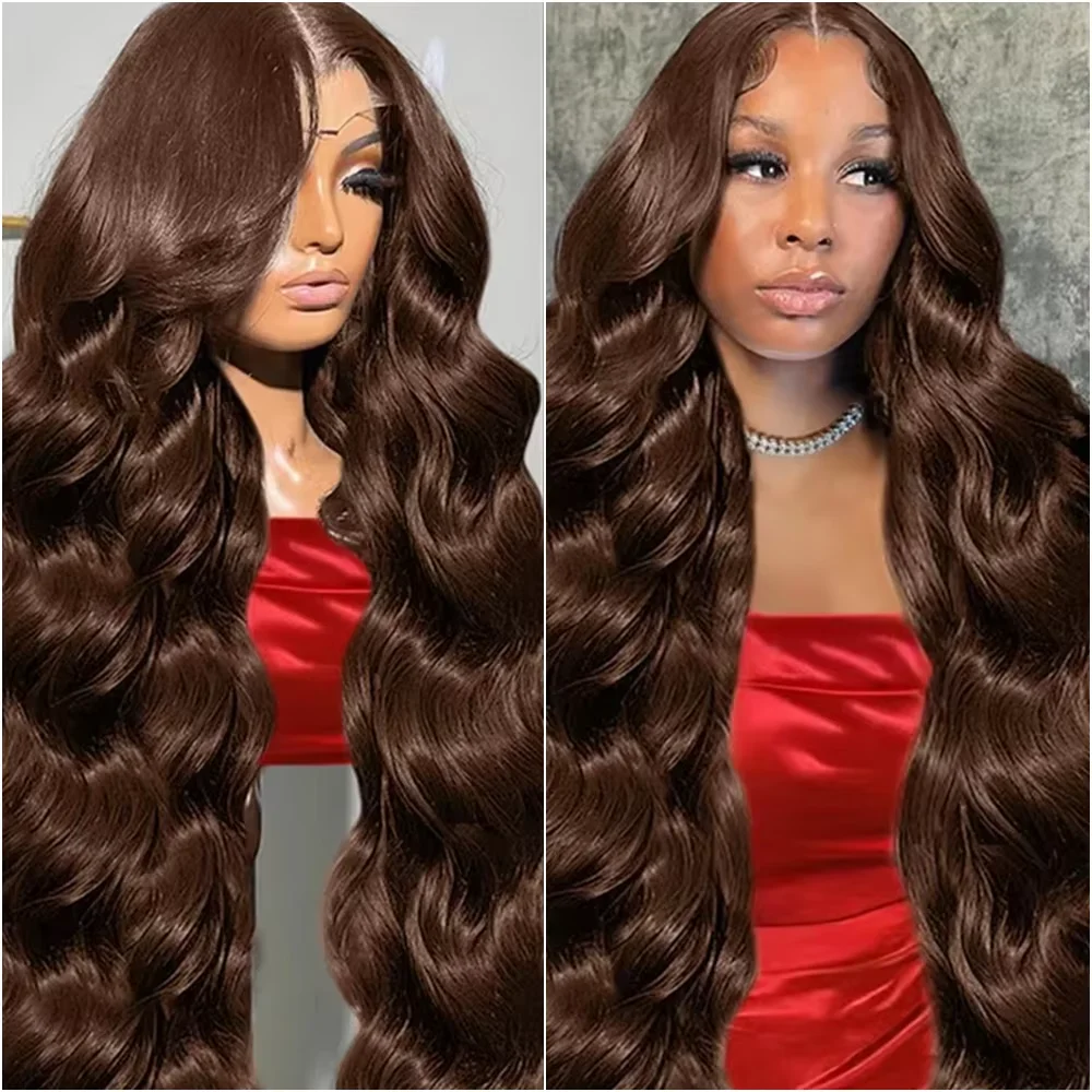 Peruvian 32 38 inch #4 Chocolate Brown Body Wave 13x4 HD Lace Front Human Hair Wigs Women Glueless Lace Frontal Wig Closure Wig