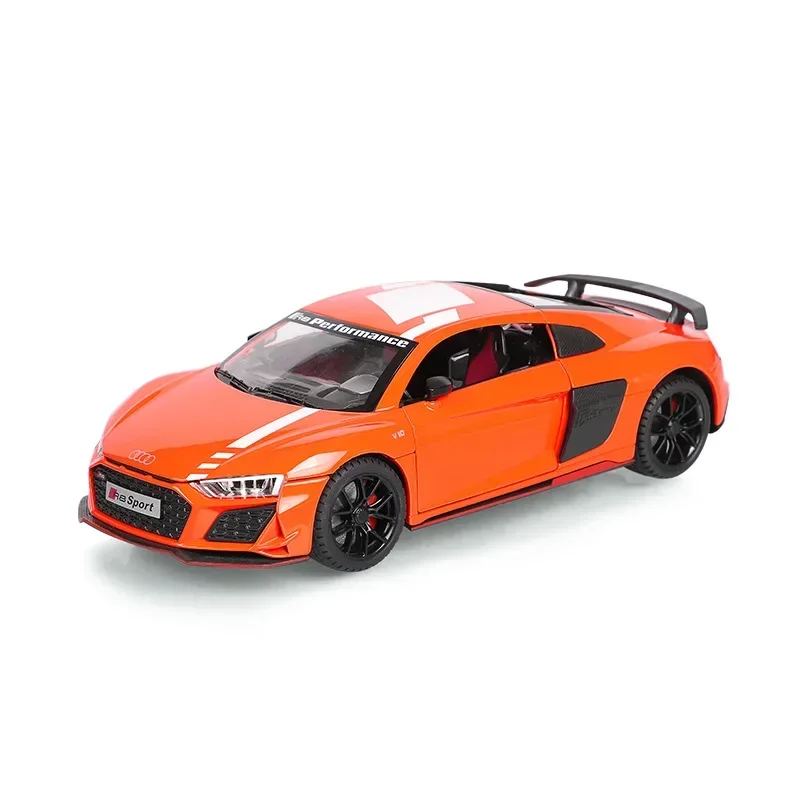 รถของเล่น R8 V10 Plus อัลลอยด์หล่อขึ้นรูป ขนาด 1:24 พร้อมพวงมาลัย ล้อเลื่อน เสียงและไฟ ของสะสม ของขวัญวันเกิด