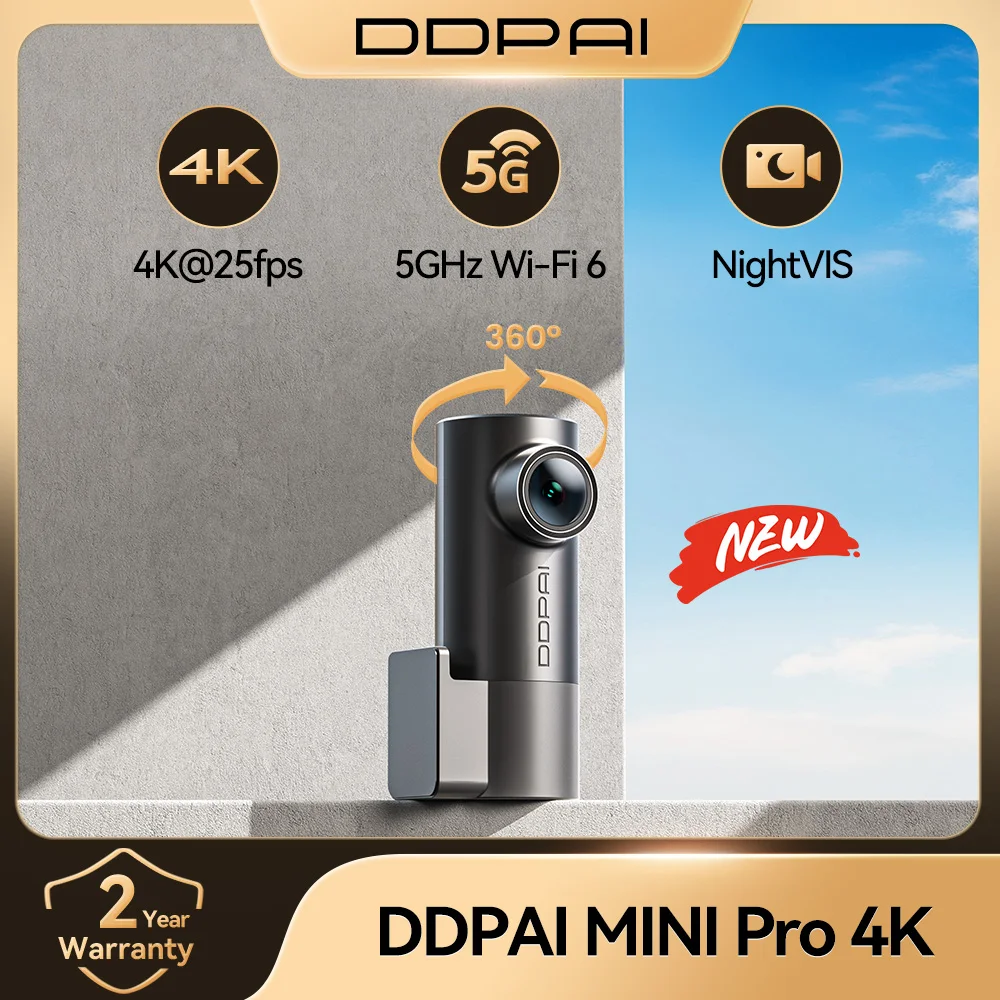 DDPAI MINI Pro 4K Dash Cam 2160P UHD Car DVR Night Vision 5GHz WiFi 6 24H Parking Monitor Supercapacitor 360° Rotatable Camera