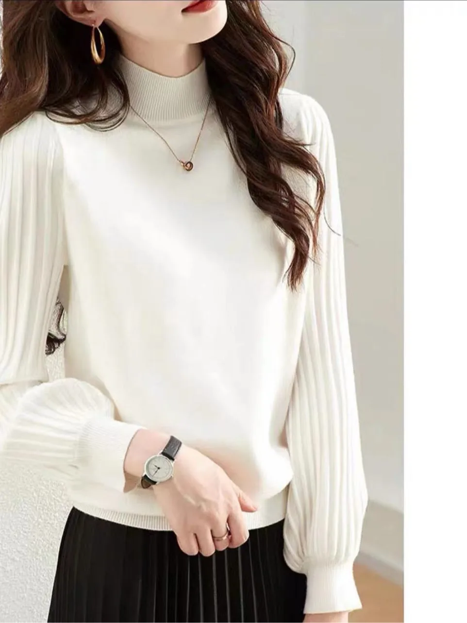 

Outlet Store Women's Knitted Sweater High-End Feelings f High Collar Base irt Casual Sle Soft Wool Blend Long Sve