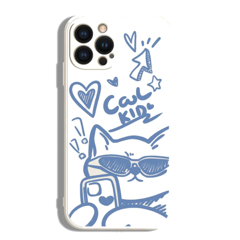 Dog Cat Graffiti Couple Phones Case For IPhone 11 12 13 14 15 Pro Max Mini X XR 7 8 SE Plus SE Carton Animals Cute Puppy Covers