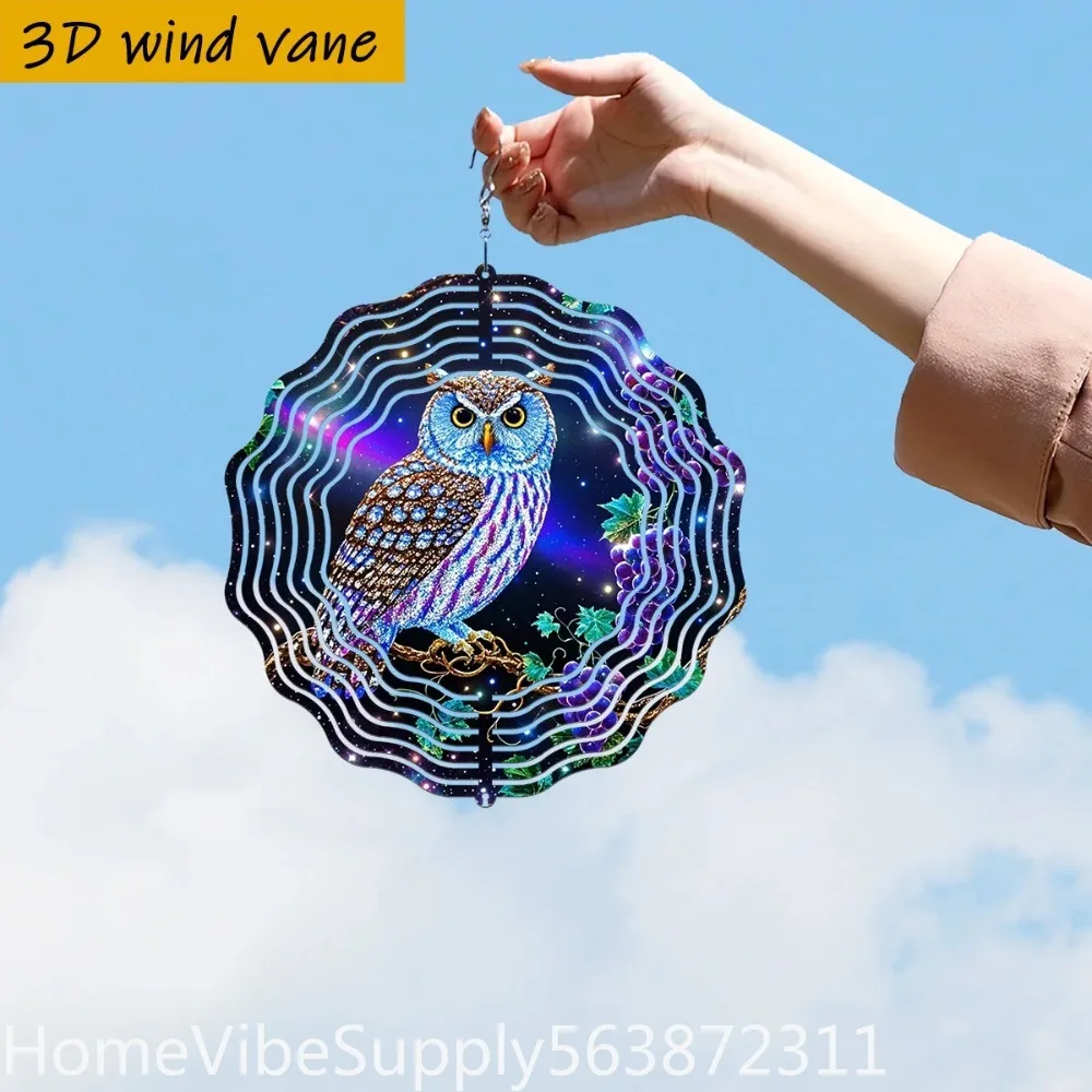 CIFBUY 3D Owl Kaleidoscope Metal Wind Spinner Wind Chime 360° Rotating Hook Outdoor Garden Patio Decor Supply
