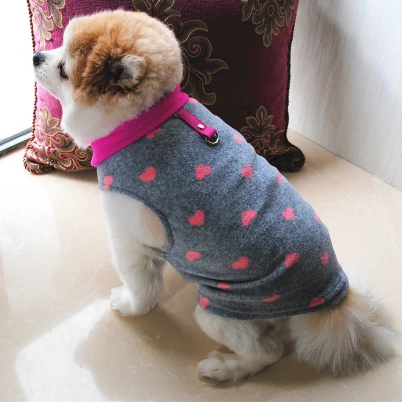 Warm Fleece Pet Dog Clothes Autumn Winter Thickened Vest Coat Small Medium Dogs Warm Costume With Traction Ring Dog clothes boy