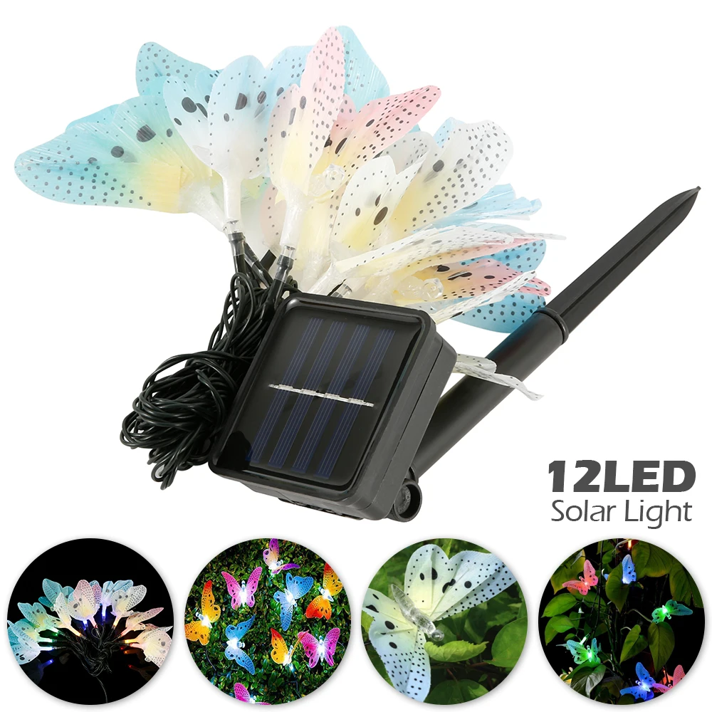 

Solar String Lights 12 LED Color Butterfly Fairy Lights Waterproof 2 Modes Holiday Lights Outdoor Garden Yard Party Decoration