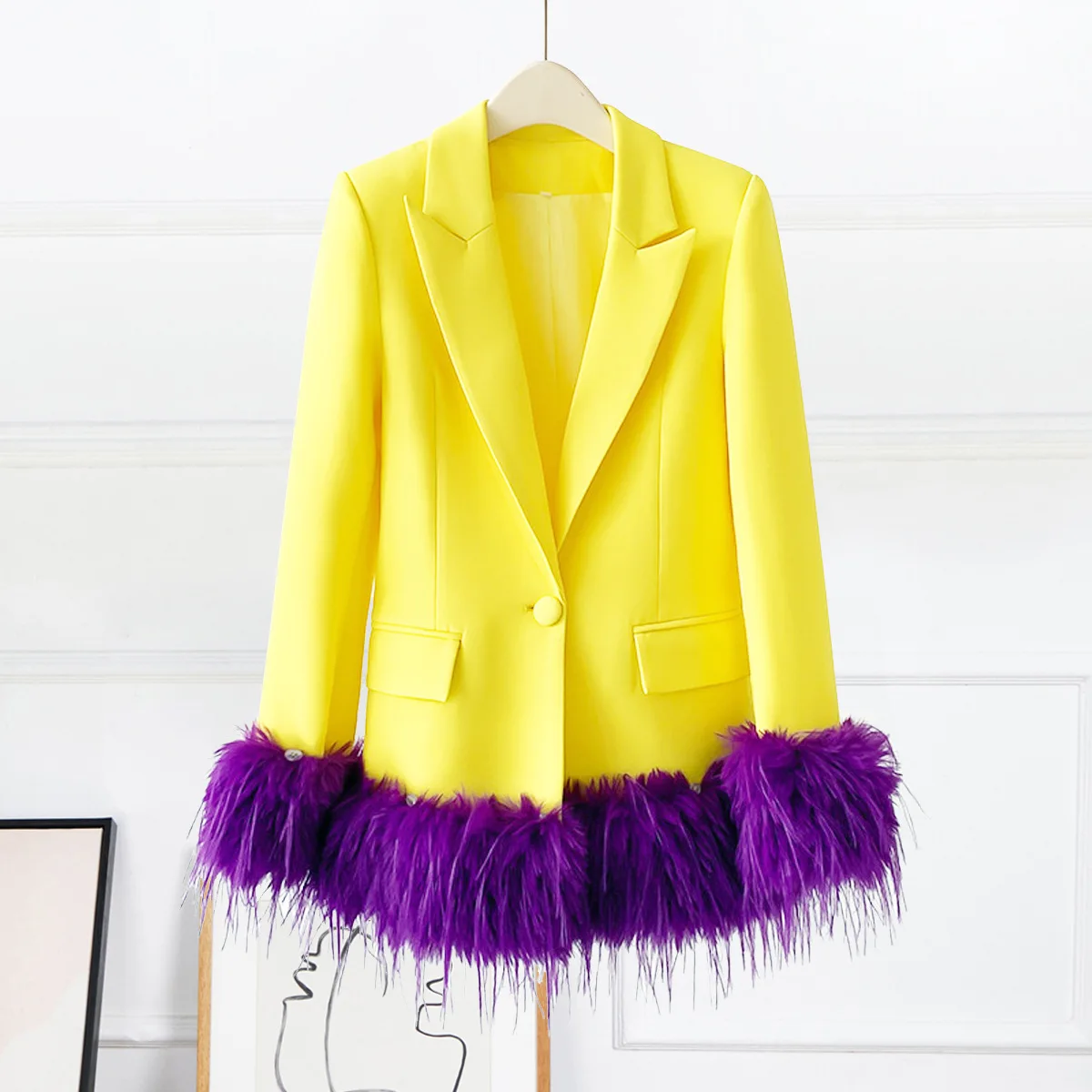 

SuperAen 2026 Autumn and Winter New European and American Style Detachable Feathers Fashion Women's Suits Jackets