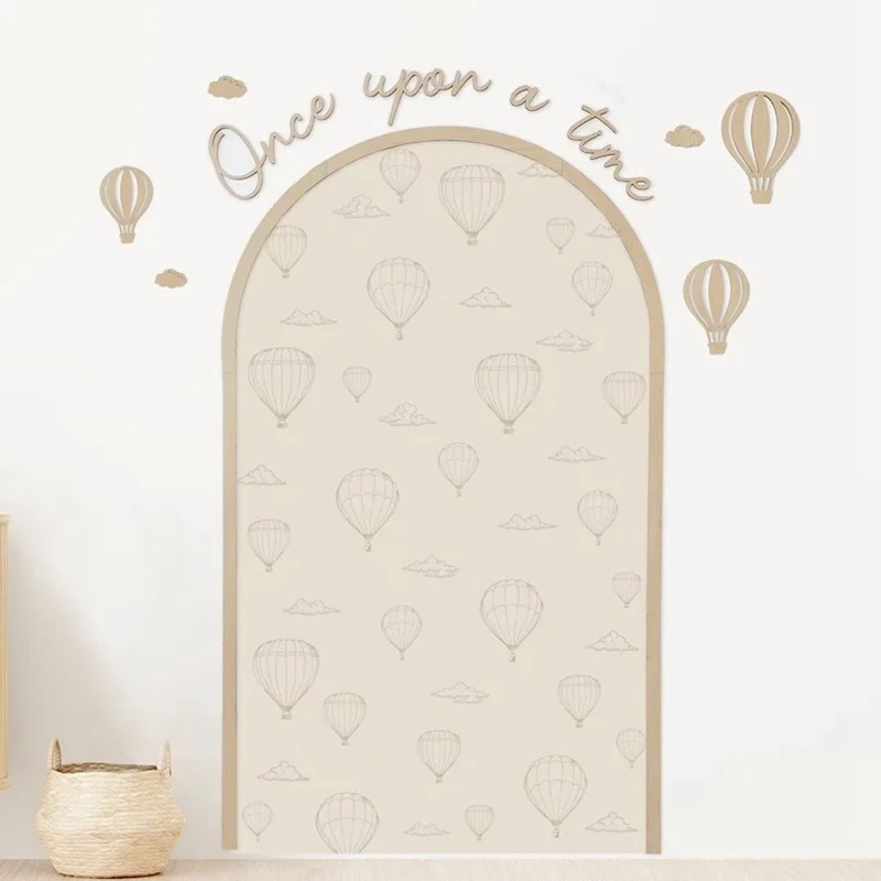 Wooden Hot Air Balloons Wooden Frame Arch 90X150 cm + Once Upon Unfinished Wooden Arch Wall Molding Wall Molding Arch Decor