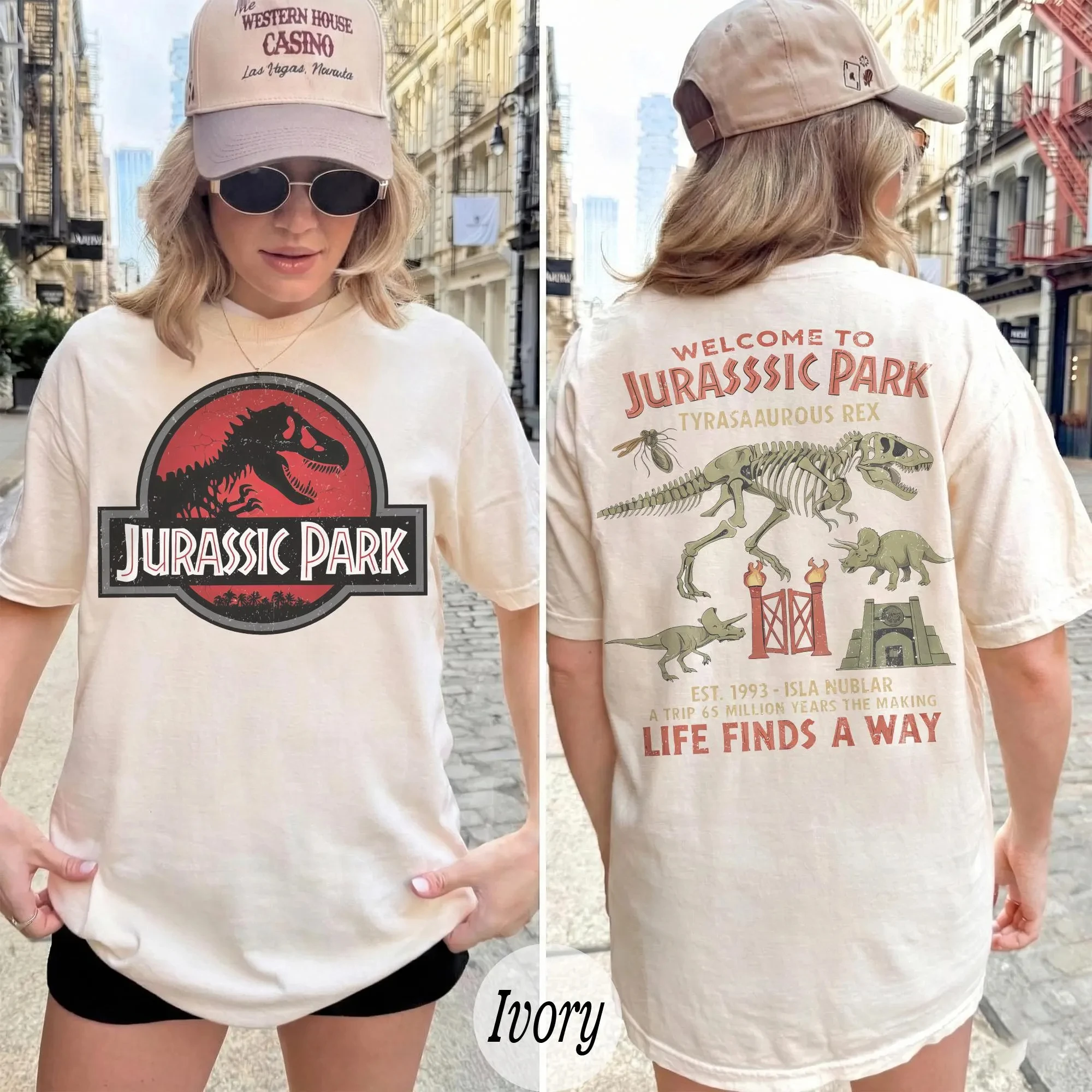 Camiseta de Verano para Mujer, Talla Grande, Estilo Vintage Jurassic Park, Algodón Transpirable, Elegante, Versátil, Estilo Urbano, Holgada